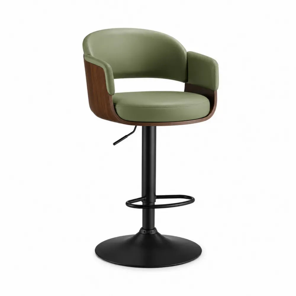 Barhocker höhenverstellbar mit Armlehnen PU Kunstleder Sperrholz Stahl halbrund Grün Braun Schwarz 55 x 52 x 86 bis 107 cm