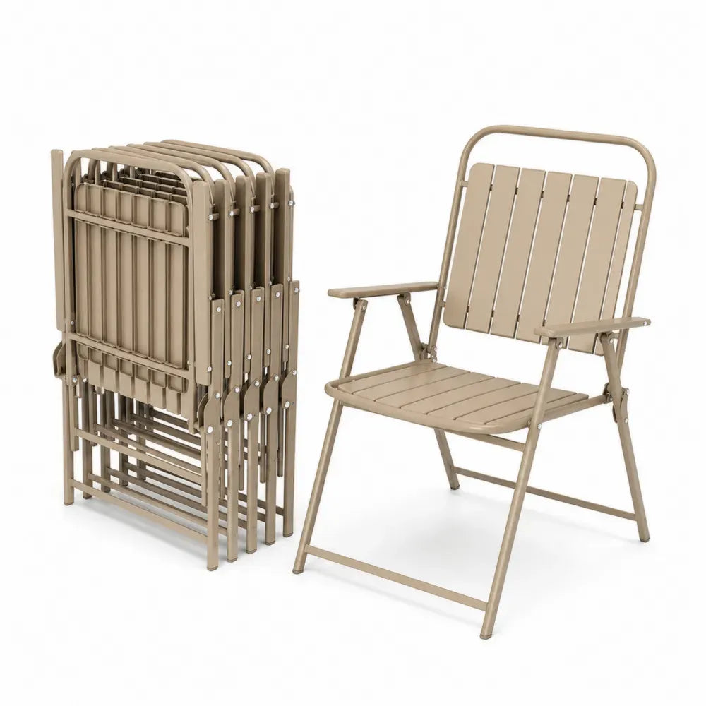 Garten Klappstuhl Set 6-teilig mit Armlehnen aus pulverbeschichtetem Stahl Taupe Silberfarben 58 x 60 x 90 cm