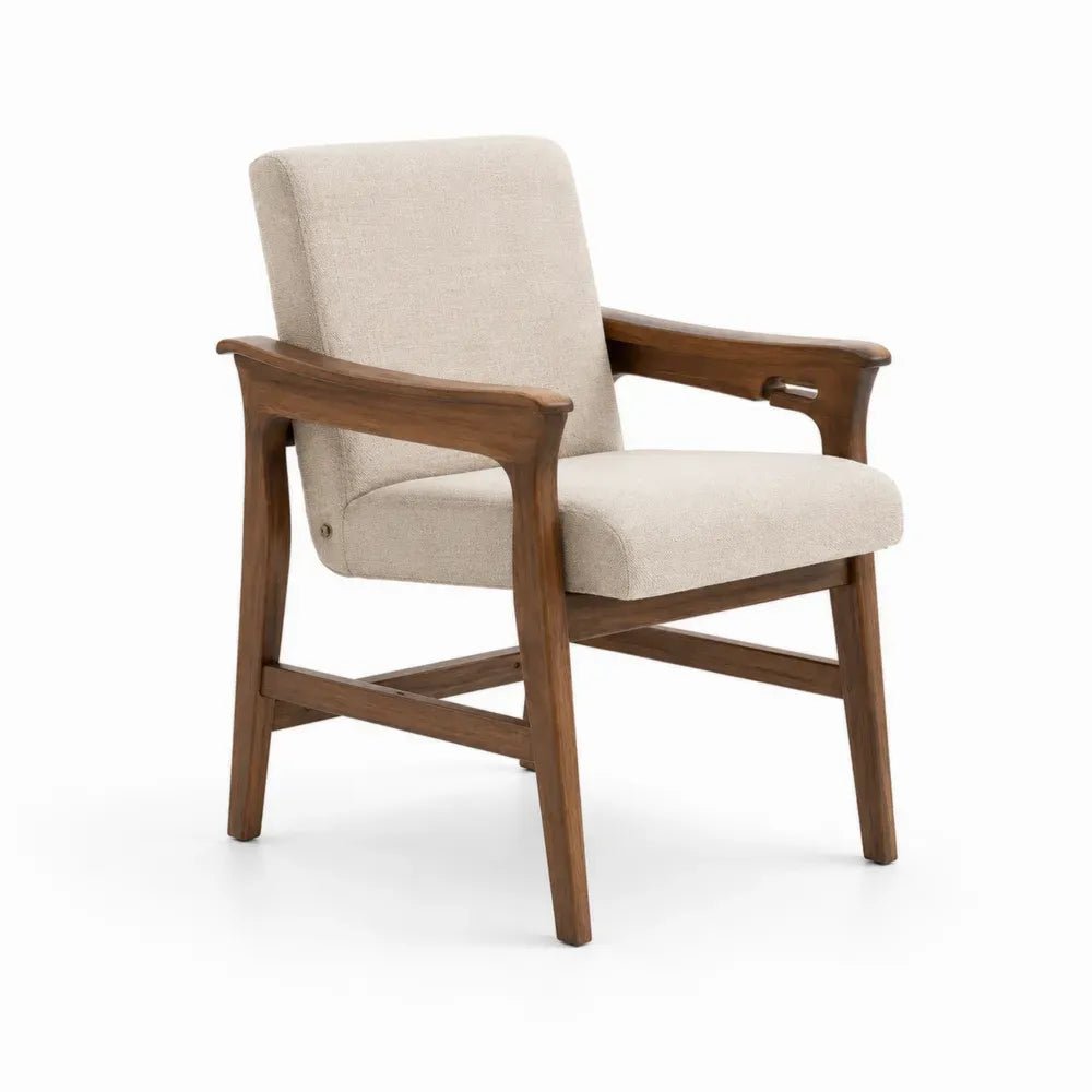 Esszimmerstuhl Armlehnstuhl Polsterstuhl 58 x 62 x 86 cm Polyestergewebe Kautschukholz rechteckige Sitzfläche Beige Braun