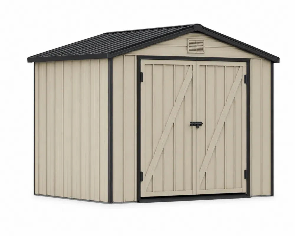 Gartenschuppen Gerätehaus 257 x 205 x 202 cm verzinktes Stahlblech mit Doppeltür Satteldach rechteckig Beige Schwarz