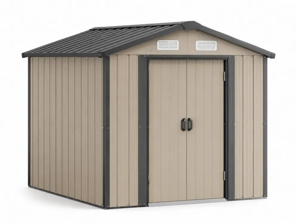 Gartenschuppen Gerätehaus 260 x 205 x 208 cm verzinktes Stahlblech mit Doppeltür Lüftung Satteldach rechteckig Beige Anthrazit Schwarz Weiß
