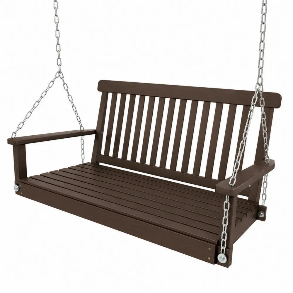 Hängeschaukel Gartenbank 3 Sitzer 150 x 65 x 60 cm HDPE Kunststoff galvanisierte Stahlketten rechteckig Dunkelbraun Silber