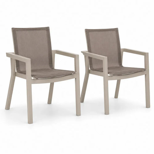 Gartenstühle 2er Set mit Armlehnen aus Aluminium und PVC-beschichtetem Polyestergewebe Beige Taupe-Grau 58 x 65 x 88 cm
