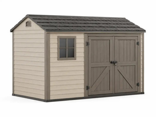 Gartenschuppen Gerätehaus 245 x 180 x 200 cm PP Kunststoff mit Doppeltür Fenster Satteldach rechteckig Beige Taupe Dunkelgrau Schwarz