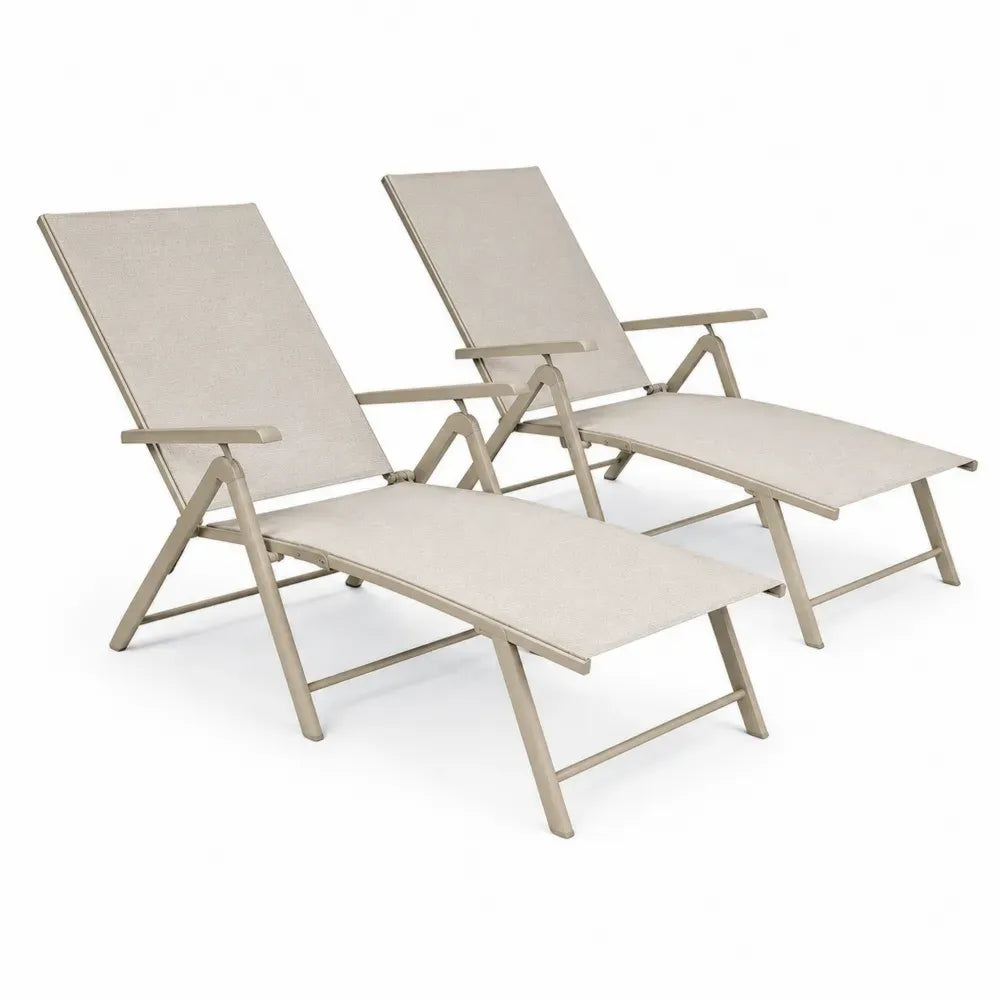 Gartenliegen 2er Set verstellbar mit Armlehnen Aluminium PVC-beschichtetes Polyestergewebe Beige Taupe 178 x 62 x 96 cm