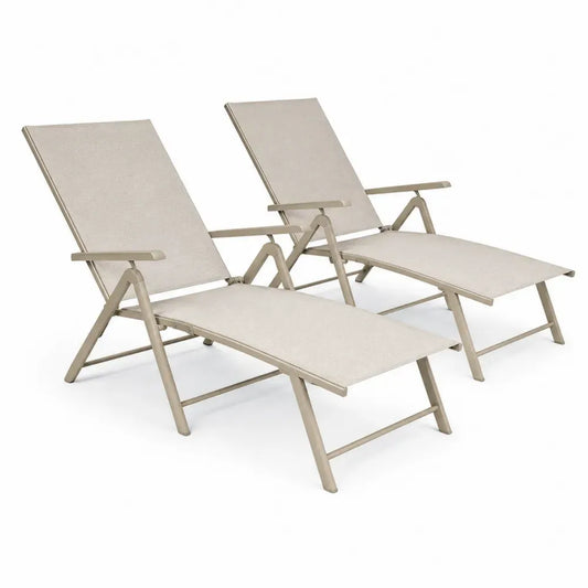 Gartenliegen 2er Set verstellbar mit Armlehnen Aluminium PVC-beschichtetes Polyestergewebe Beige Taupe 178 x 62 x 96 cm