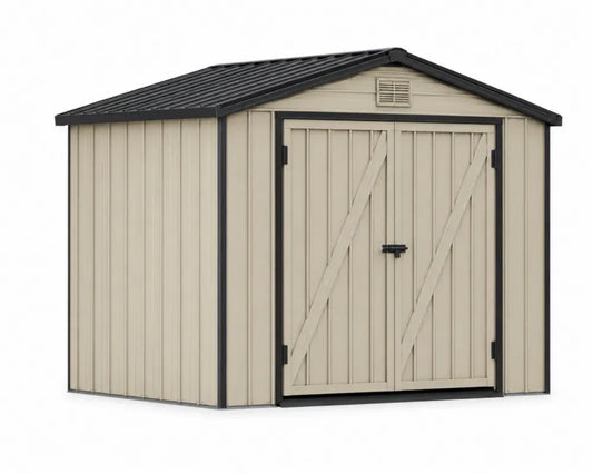 Gartenschuppen Gerätehaus 257 x 205 x 202 cm verzinktes Stahlblech mit Doppeltür Satteldach rechteckig Beige Schwarz