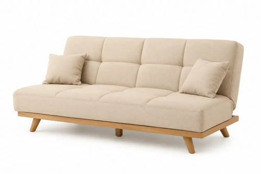 Schlafsofa Futon mit Klappfunktion und 2 Kissen 180 x 86 x 78 cm Polyestergewebe Kiefernholz rechteckig Beige Naturbraun