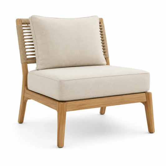 Garten-Loungesessel ohne Armlehnen mit Kissen 70 x 74 x 78 cm aus Akazienholz Polyesterseil und Polyester Natur Beige