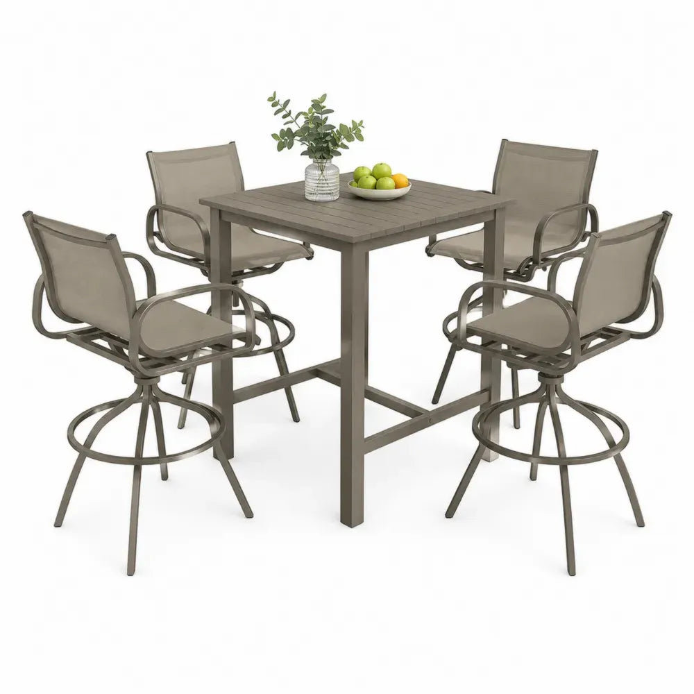 Gartenbar Set 5-teilig Bartisch 100 x 100 x 105 cm Barstühle 56 x 60 x 112 cm Stahl Textilene quadratisch Taupe Grau Schwarz