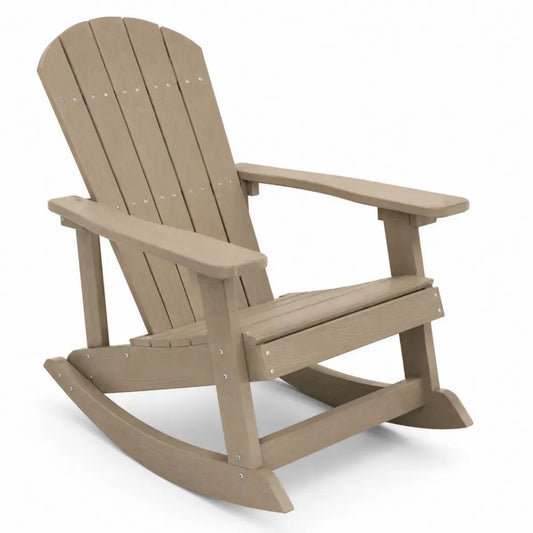 Schaukelstuhl Gartenstuhl in Adirondack-Form aus HDPE-Polywood und Edelstahl Taupe 78 x 94 x 100 cm