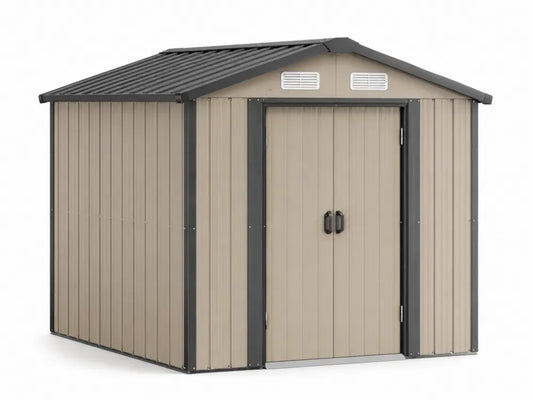 Gartenschuppen Gerätehaus 260 x 205 x 208 cm verzinktes Stahlblech mit Doppeltür Lüftung Satteldach rechteckig Beige Anthrazit Schwarz Weiß